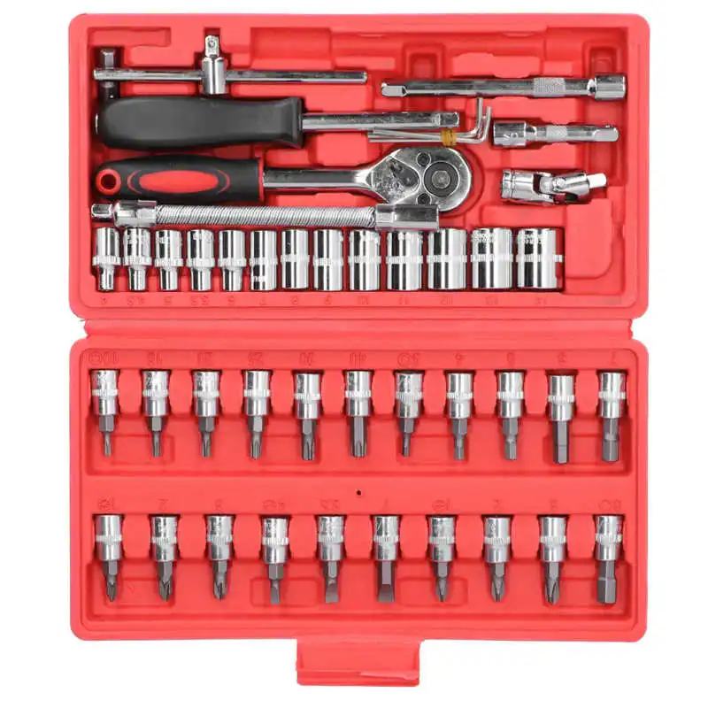 

46Pcs Socket Set Ratchet Wrench Automobile Repair Maintenance Tools Combination Hardware Wrench Multifunctional Hand Tool Set