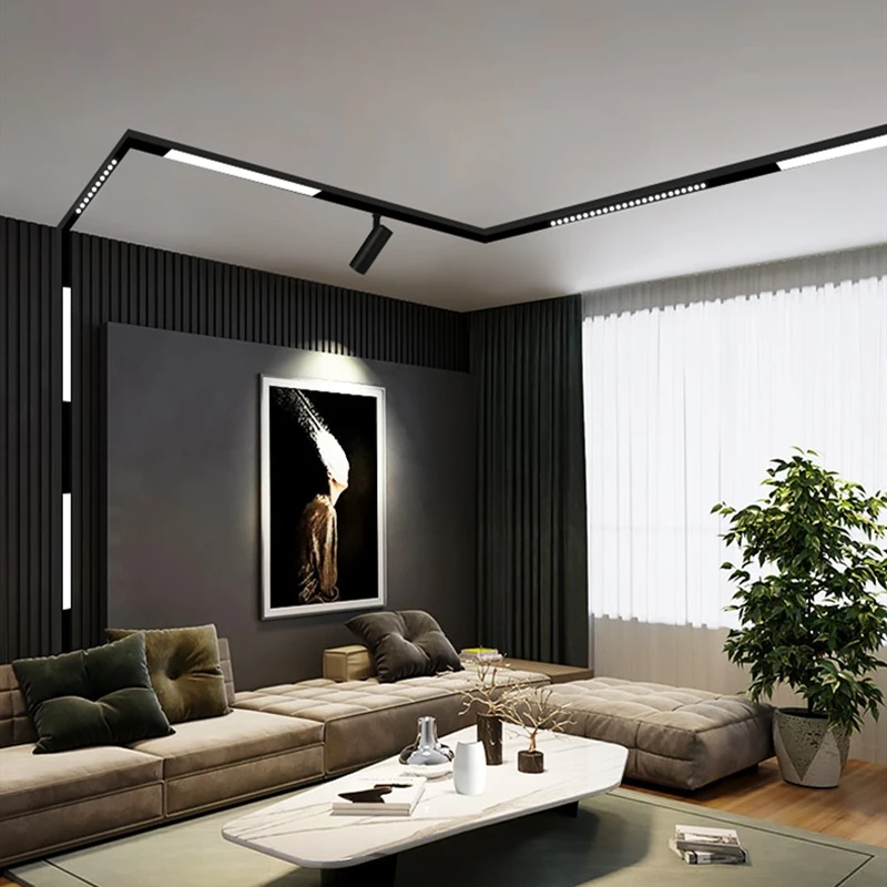 

Creative Surface Wall Mounted linear Indoor magnetic track lamp holder aluminum 0.5M 1M LED Track lighting Connectors track Rail