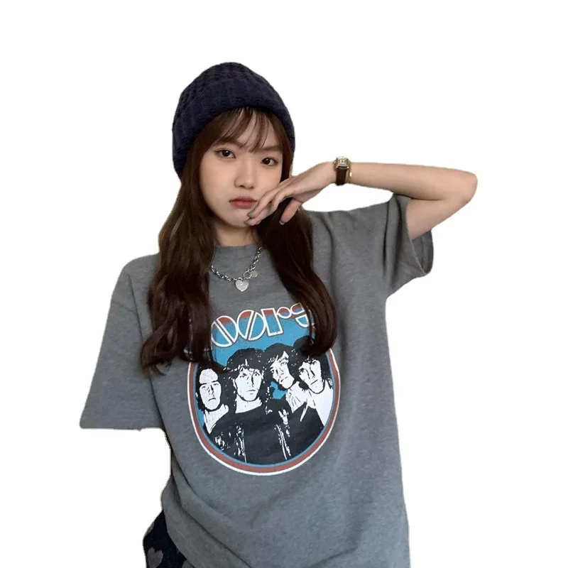 

2021 spring and summer new women's wear Korean round neck front and back printing design casual Pullover short sleeve T-shirt