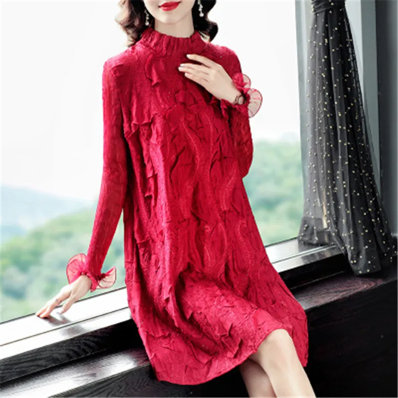 Складное платье для женщин тяжелой промышленности нового фонда 2020 осень Miyake Fold