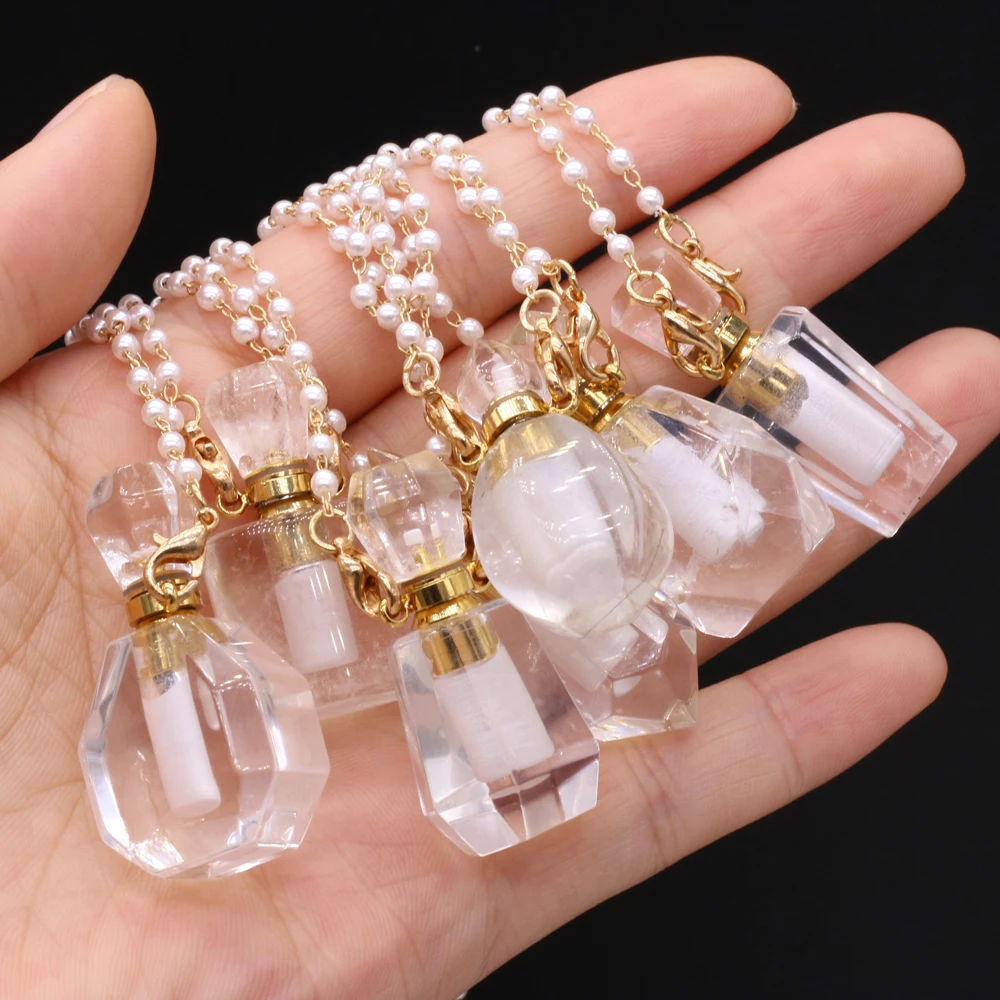 

Hot Selling Natural Semi-precious Stone White Crystal Perfume Bottle Pendant Making DIY Fashion Charm Lady Necklace Jewelry Gift