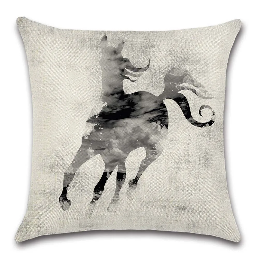 Чернильный стиль рисунок лошади бежевый Чехол на подушку декоративный домашний