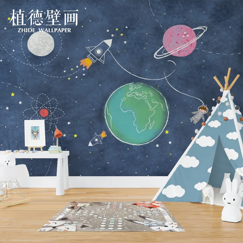 Мультфильм Космос планета детская комната Игрушка мальчик спальня обои в