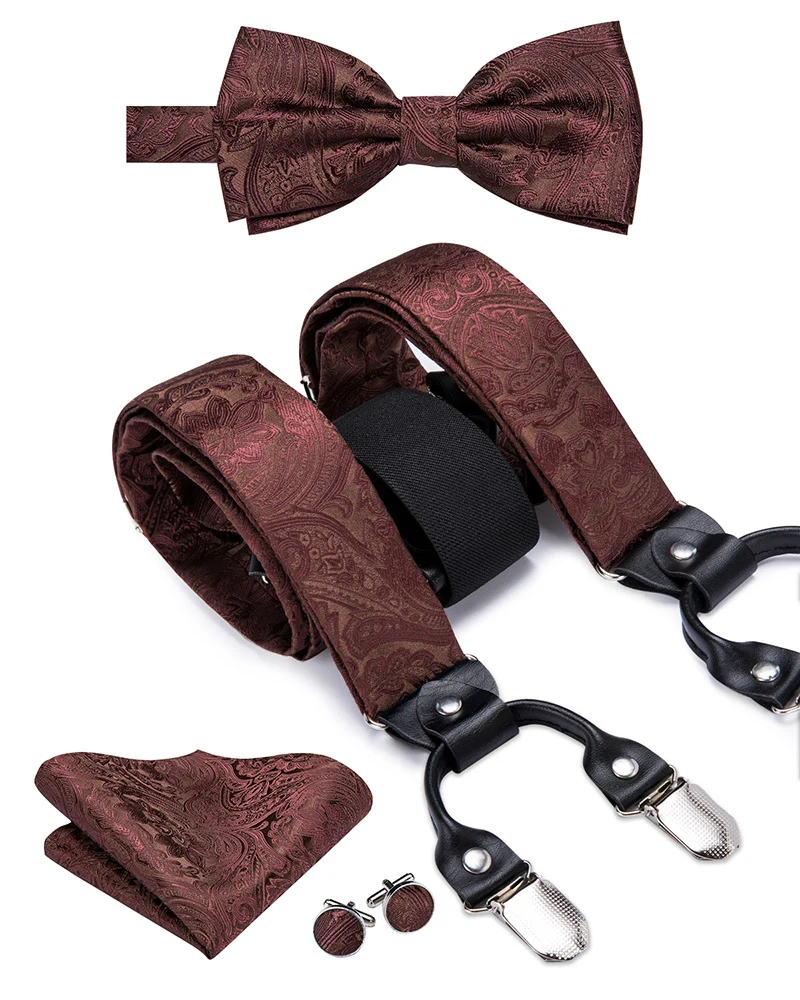 BD-3030 BD-3031 Hi-Tie роскошный бренд шелковый Взрослый мужской галстук-бабочка подтяжки синее платье на подтяжках с цветами Кожа Металл 6 зажимы Подвески подтяжки - Цвет: BD-3030