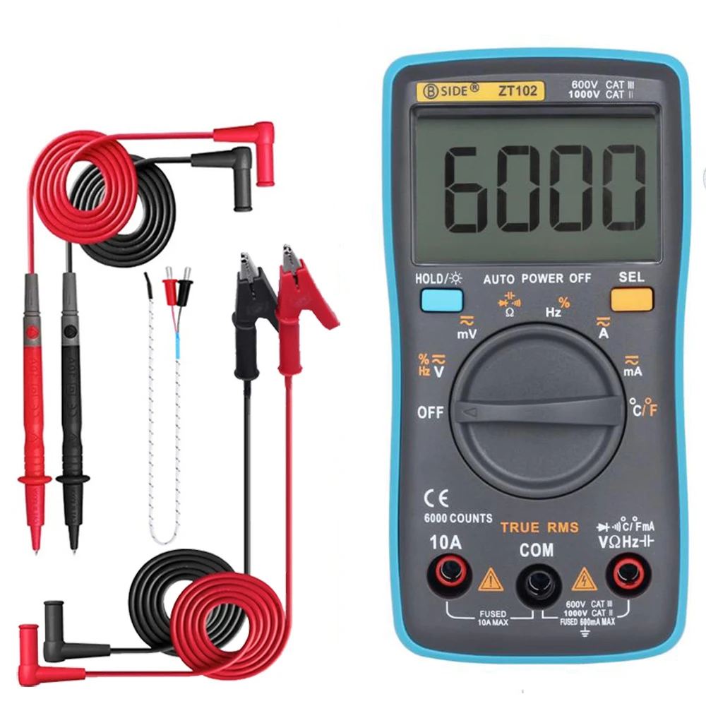 

Car Digital Multimeter 8000 High Precision True RMS Auto Range Ammeter Voltmeter Smart Capacitor Temperature NCV Ohm Hz Tester