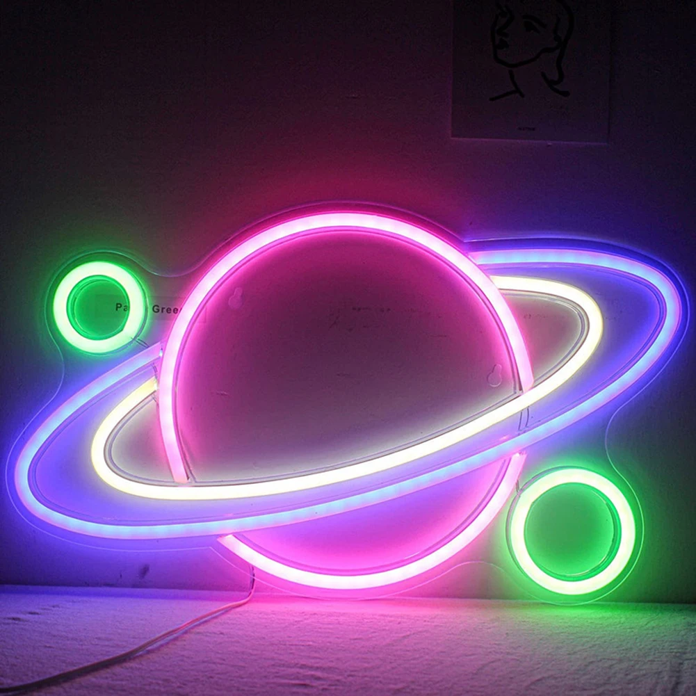 

Planet LED Neon Sign Light Wall Hanging Light Restaurant Bar Party Neon Sign Night Lamp Bedroom Decorative USB Powered Lighting