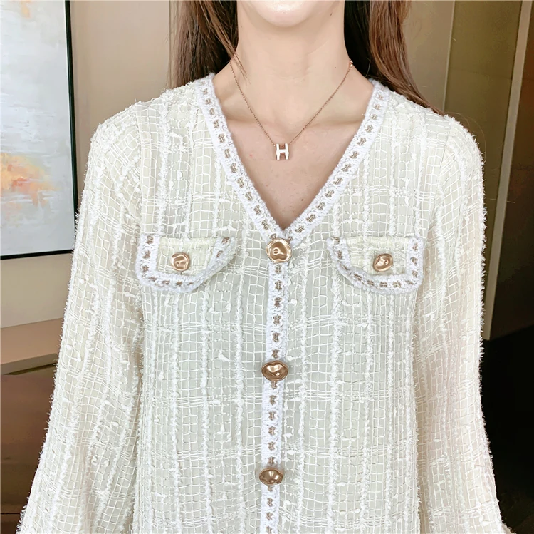 

CBAFU designer runway mini dress for women white lantern sleeve single breasted party dresses vestidos spring autumn beach M327