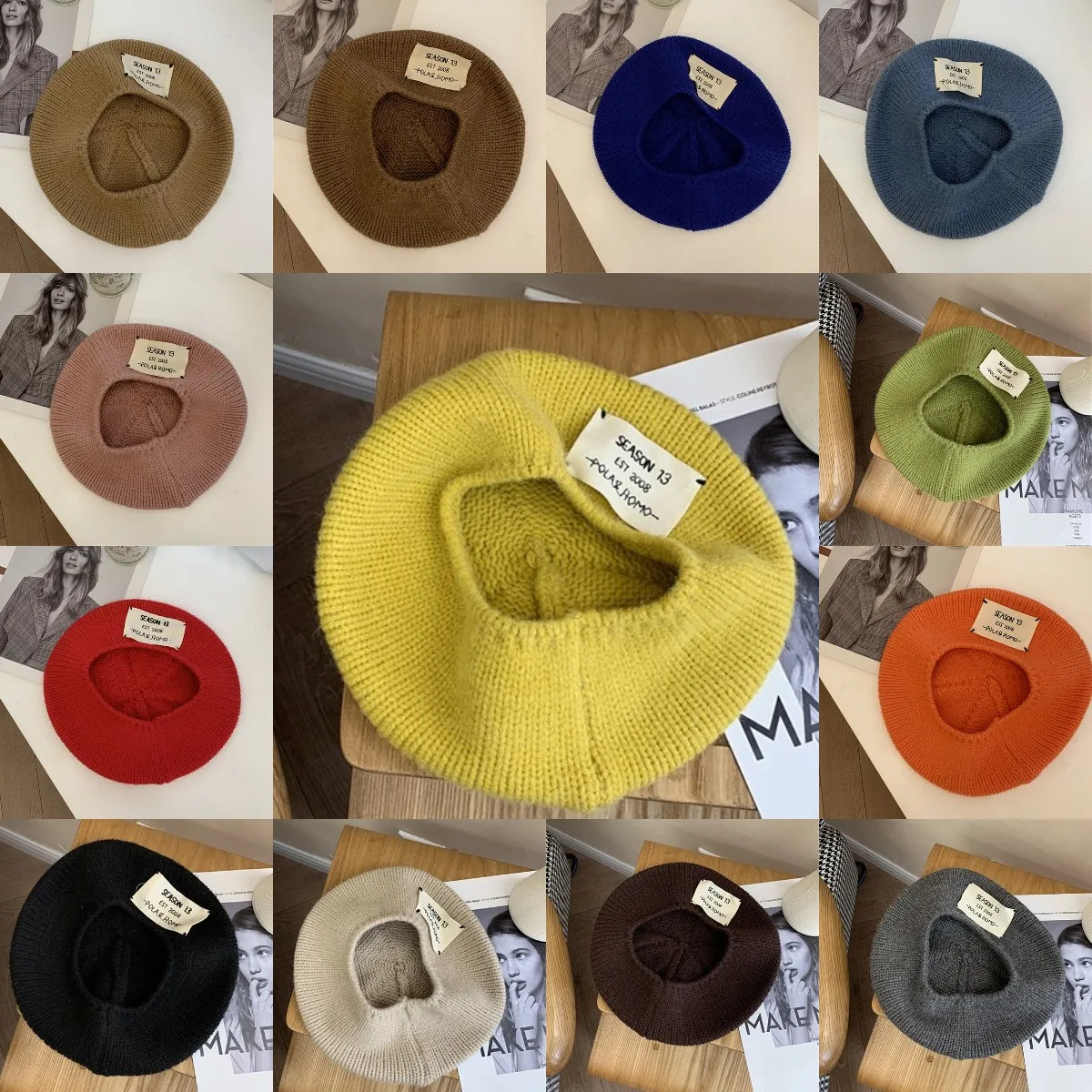 

INS Harajuku Summer New Korean Version Of The Ladies Letter Knit Cap Hugh Beret Leisure Wild Cap Student Retro Painter Hat