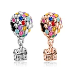 Подходят оригинальный ПАН браслет с шармами Цвета эмаль на воздушном шаре кулон снять дом для бусины с местами путешествий для женщин, для изготовления украшений своими руками