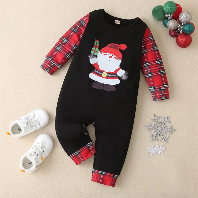 

Christmas Baby Boy Romper Cotton Cartoon Cute Santa Claus Patchwork Plaid Long Sleeve Baby Girl Romper Cool Baby Clothes 0-18M