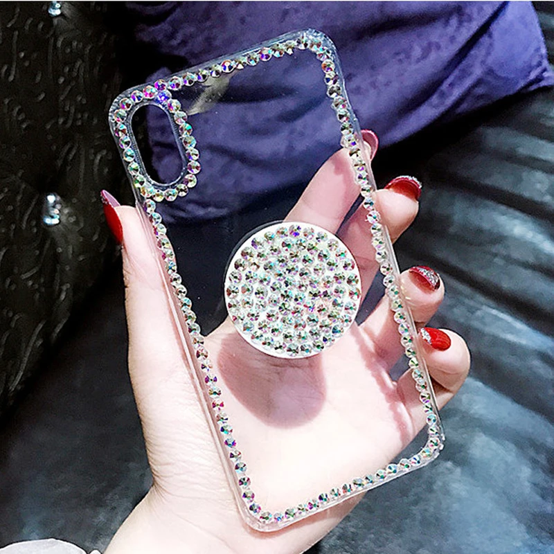 Bling Clear Phone Case For iphone 11 pro max 7 8 6 6s plus X XR XS MAX Thin Slim Transparent Diamond Stand Holder Cases |