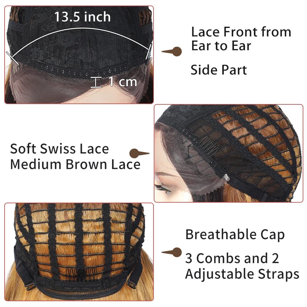 

X-TRESS Synthetic Lace Wig Ombre Brown Blonde Wavy Hair Cosplay Wig for Black Women SIde Par Ombre Lace Front Wig Heat Resistant