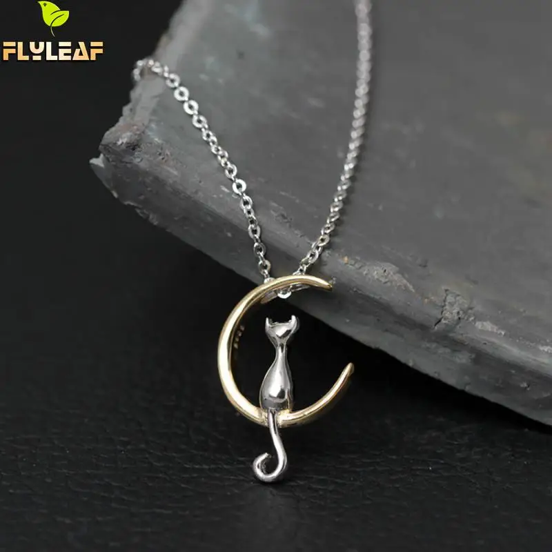 925 пробы серебряная Луна ожерелья с котом и подвески для женщин милые подарки