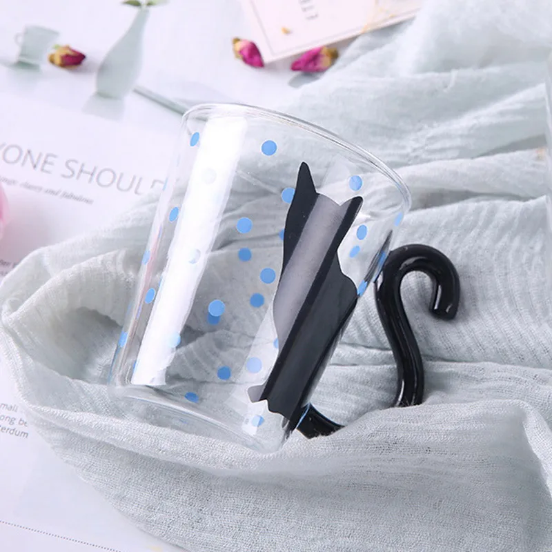 1 шт. стеклянная кружка 300 мл с милыми кошками красивая ручка для молока кофейная