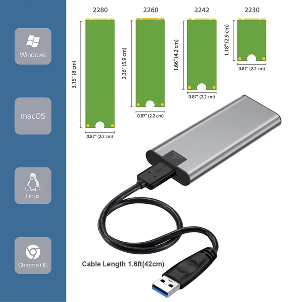 

USB 3.0 to M.2 SSD Mobile Enclosure Aluminum Alloy Hard Drive Enclosure 5Gbps NGFF Solid State Disk External Box Case