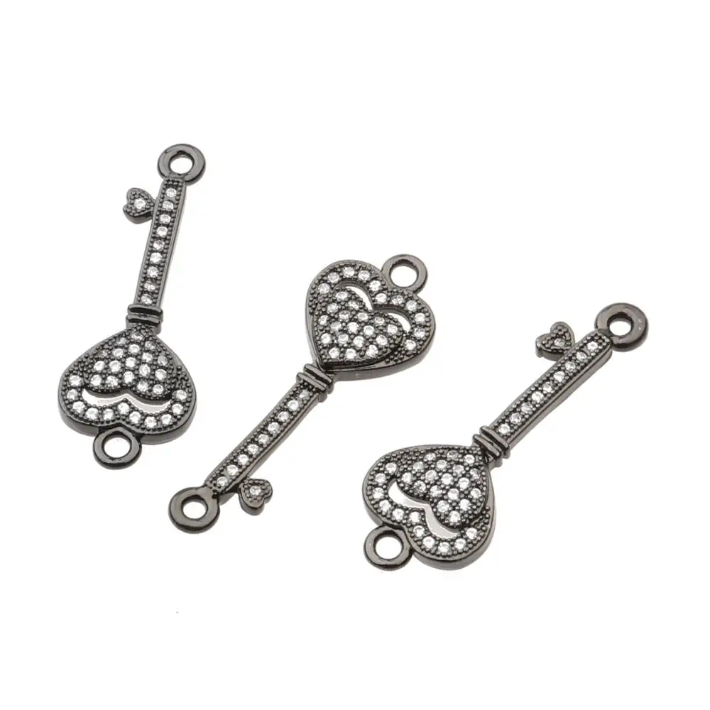 Модная модель микро Цирконий в форме сердца ключ Шарм бусины для изготовления