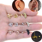 Серьга-гвоздик для пирсинга, из нержавеющей стали, с фианитом, розовое золото, 20 г, 1 шт.