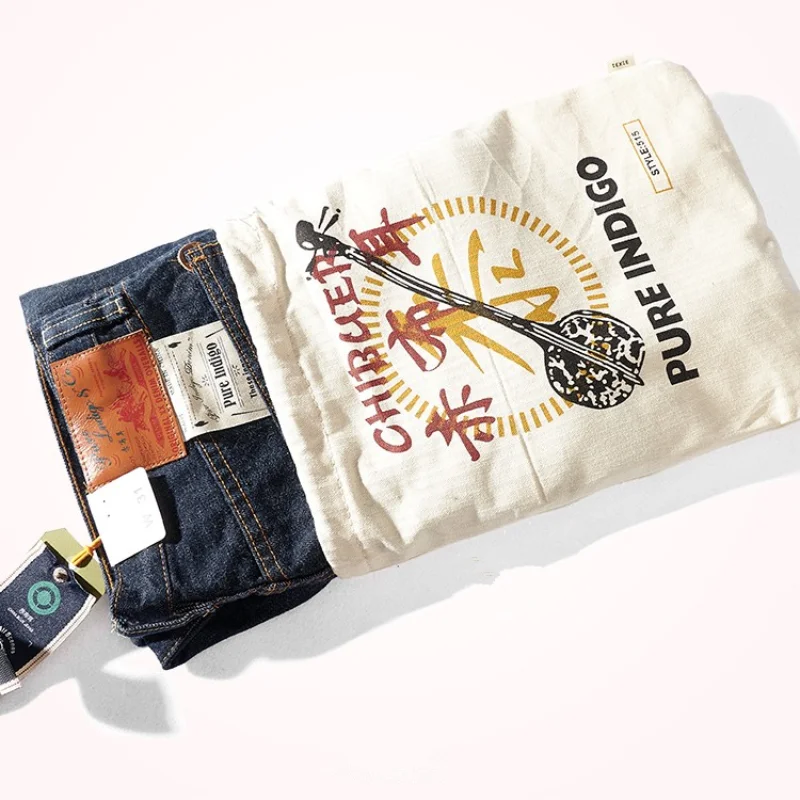 Red Ear Edge Jeans Men Amekaji Retro Autumn and Winter Heavy and Thick One Wash Primary Color Cattle Pants