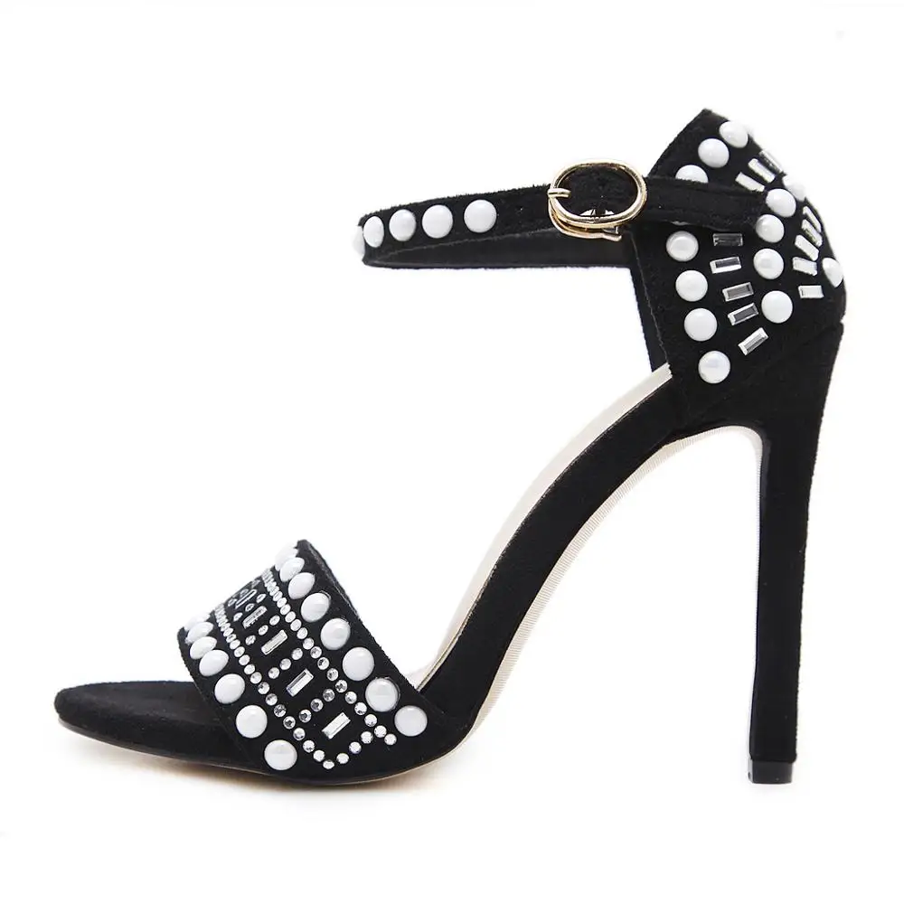

2020 Gladiator Crystal Bling Shinny Woman Sandals Open Toe Round Beads Buckle Strap Extreme High Heels Stilettos Summer Shoes