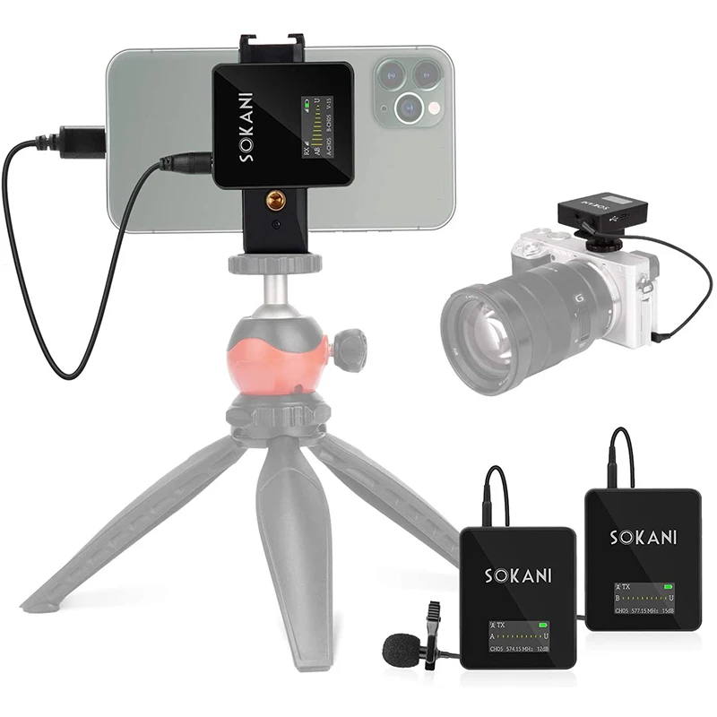 Микрофон Sokani Tiny Twin UHF беспроводной петличный микрофон на лацкане для
