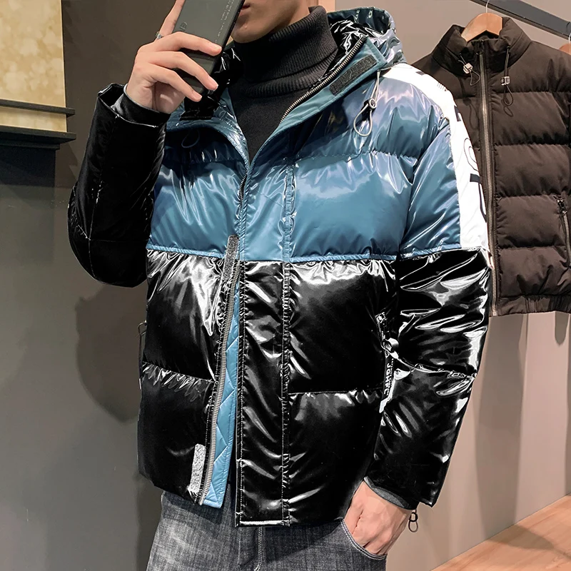 Down jacket men new winter trend is cool popular logo keep warm  lightweight short  thick overalls  glossy coat and down jackets