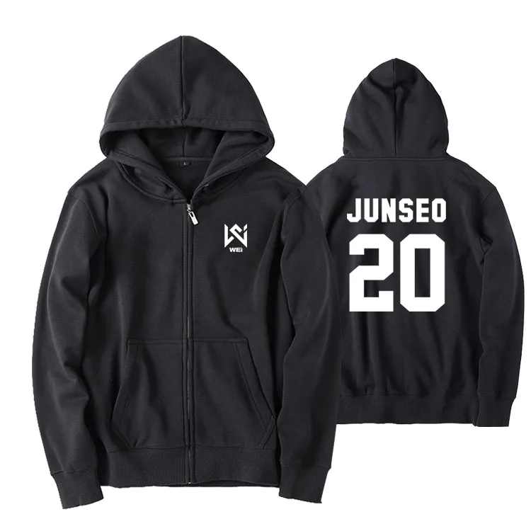 

Kpop Wei first sight album same member name printing zipper hoodie jacket unisex fleece/thin black sweatshirt