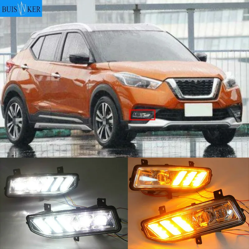 Дневные ходовые огни, 2 светодиодный т., для Nissan Kicks 2019 2020, поворотные желтые сигнальные реле, водонепроницаемые Автомобильные светодиодные дневные ходовые огни 12 В