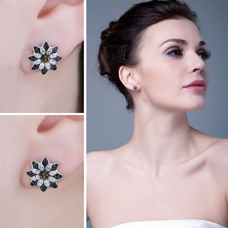 Jewelrypalace цветок натуральный темно-серый дымчатый кварц черной шпинели Серьги-гвоздики 925 серебро Для женщин Мода Шарм Красивые ювелирные изделия