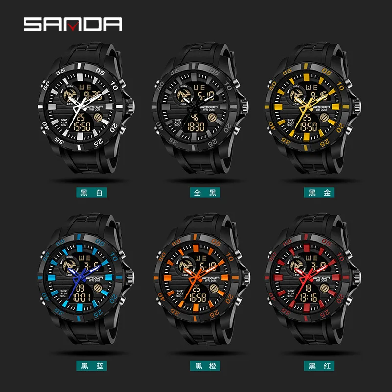 

Sanda Mens Watch Fashion Waterproof Dual Time Luminous Watch Multi-Function Men Digital Watch Relogio Masculino Sport Watch