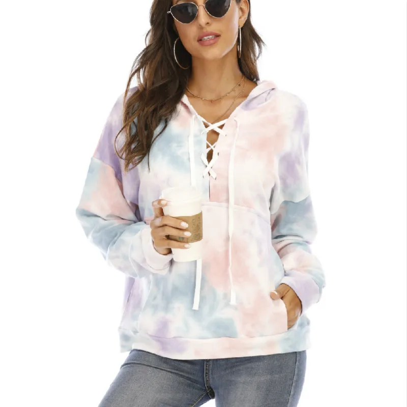 

Winter and winter women's wear loose tie-dyed printing with long-sleeved hat hoodies women clothing
