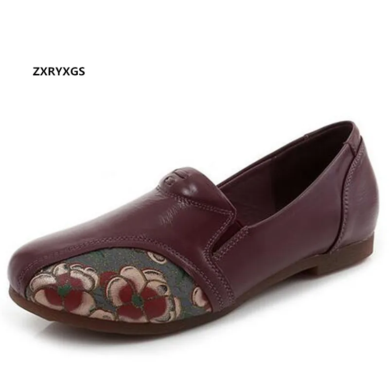 

New Top Soft Cowhide Spell Colors Printing Women Leather Shoes Fashion Flats Soft Sole Comfortable Casual Flat Shoes Large Size