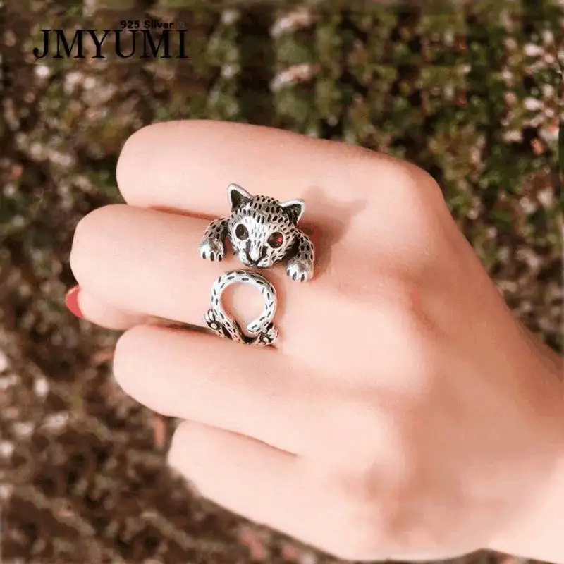 

JMYUMI 925 Sterling Silver Cute Cats Rings for Women Couples New Fashion Vintage Punk Thai Silver Birthday Party Jewelry Gifts