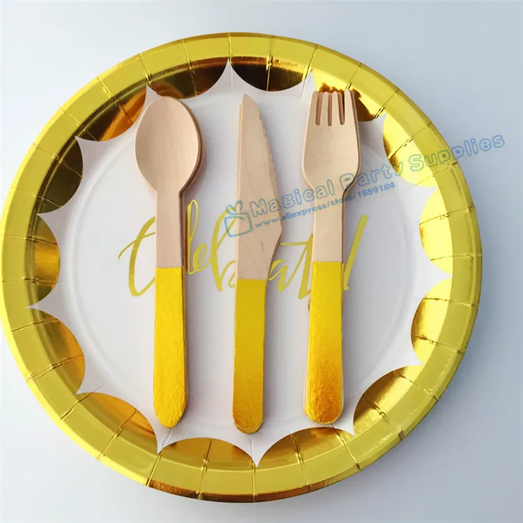 

40 Sets Foil Gold Celebrate Tableware Metallic Gold Paper Plates Cups Napkins for Great Gatsby 30th 40th 50th Birthday Decor