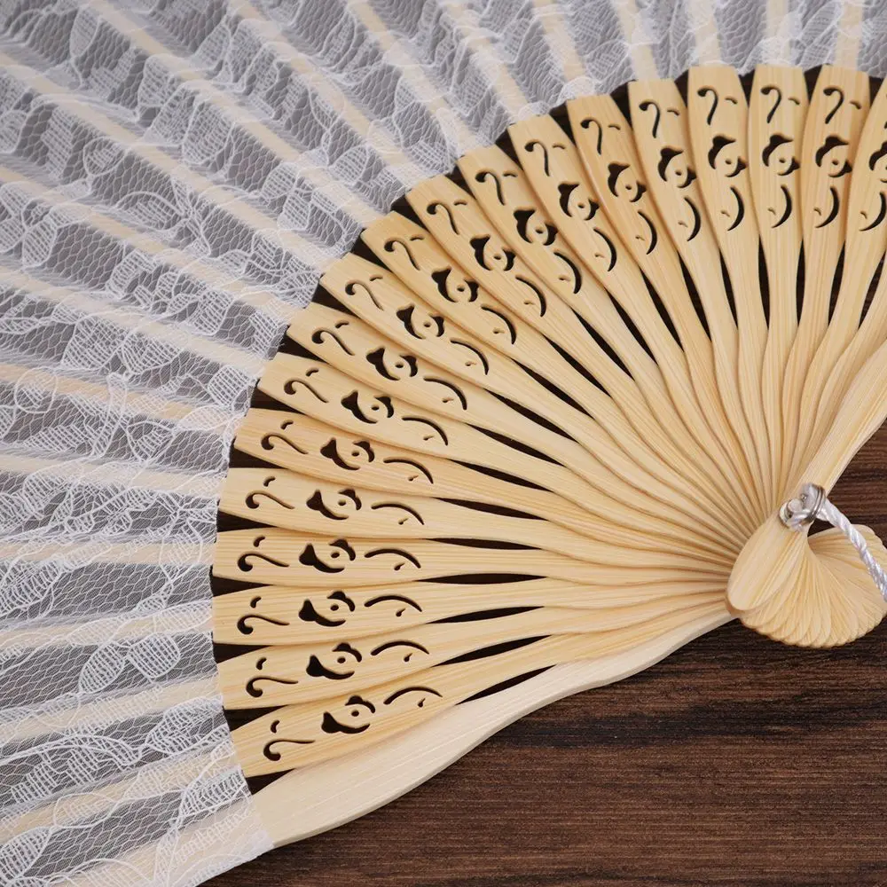 Китайский Стиль Для женщин складной веер бамбука дизайн кружева для Свадебная
