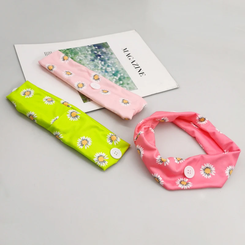 Новые широкие тянущиеся повязки для волос с кнопками влагоотводящие дышащие