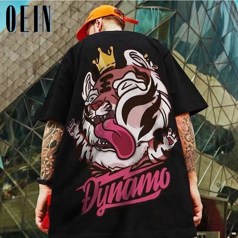 Футболка OEIN мужская оверсайз в стиле хип-хоп принт панк-рок с тигром готическом