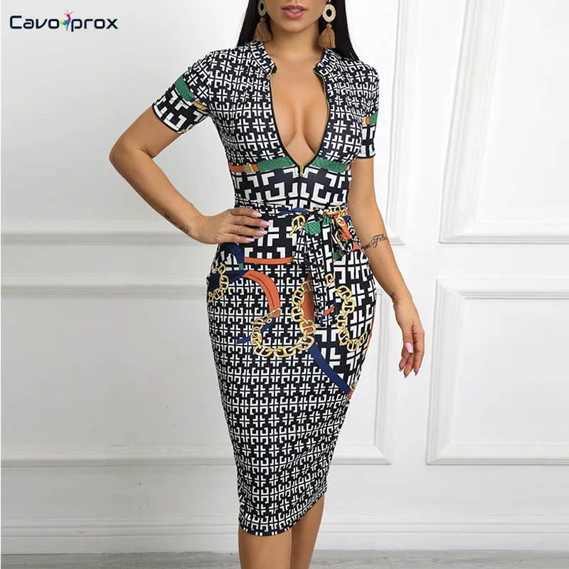 Женское облегающее платье с геометрическим принтом глубоким v образным вырезом