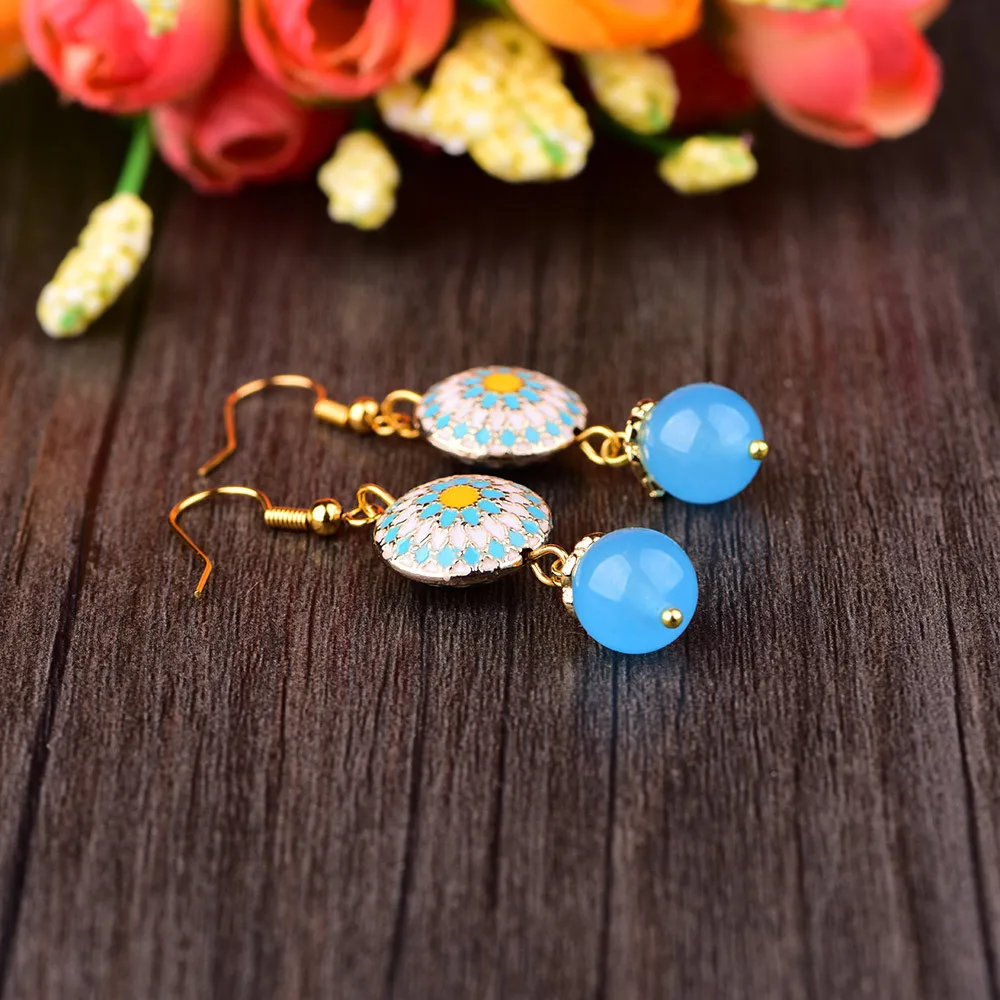 Оригинальные закаленные висячие серьги в китайском стиле синяя подвеска