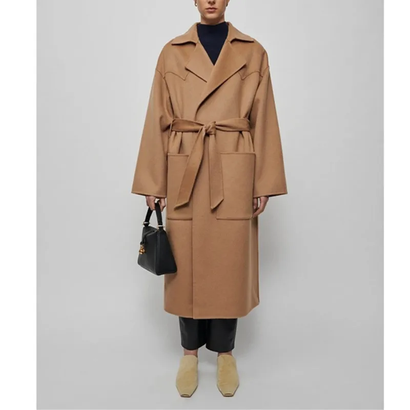 Женское двухстороннее шерстяное длинное пальто Дамская верхняя одежда с