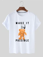 100 pure catching doll bear casual o neck loose short sleeved t shirt female summer short sleeved plus size t shirt unisex top