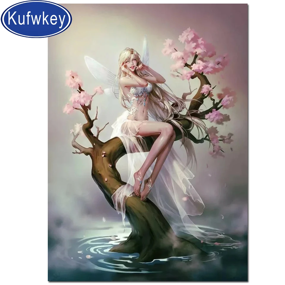 Полный набор для рисования с круглыми камнями и полотном вышивкой Фея вишня в