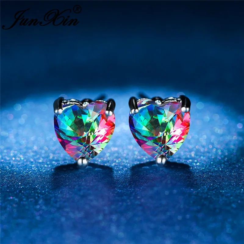 Женские серьги-гвоздики в форме сердца с фианитами | Украшения и аксессуары