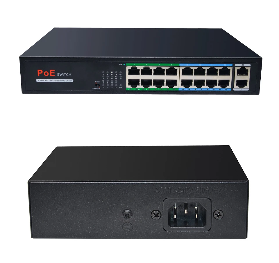 Сетевой коммутатор POE 48 В Ethernet с портами 10/100/1000 Мбит / с 5/6/8/10 IEEE 802.3af / at Подходит для IP-камер / беспроводных систем AP / камер видеонаблюдения с адаптером питания 100 Вт