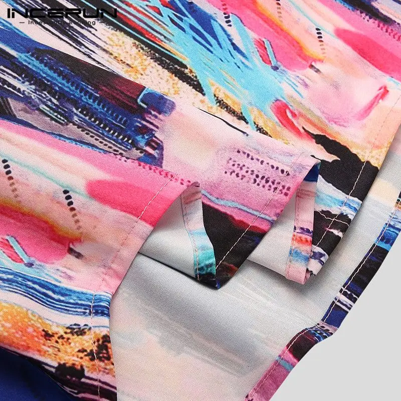 

Men Shirts INCERUN Short Sleeve Lapel Summer Printed Camisa Man Fashion Irregualr Floral Blusas Casual Buttons Shirts Hombre 5XL