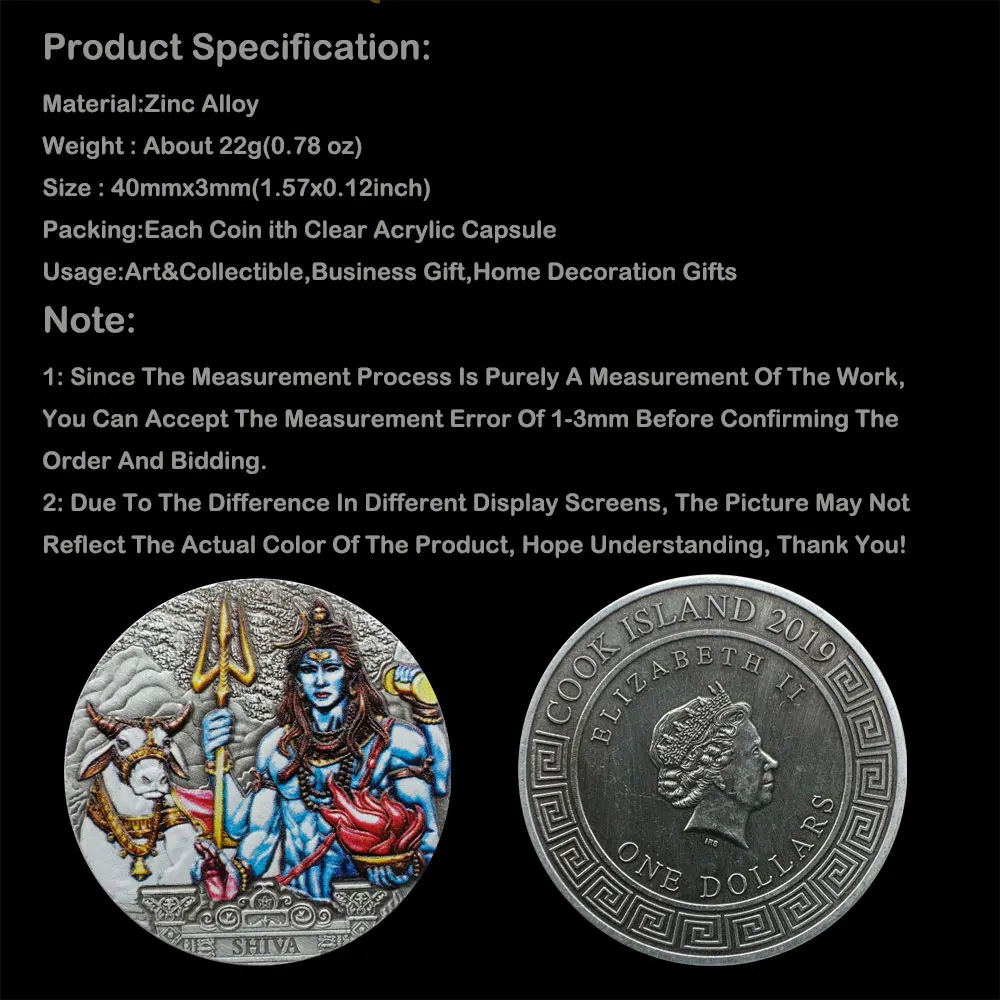 

God Of Destruction Shiva Colorful Coins Elizabeth One Troy Ounce Replica Crafts Collection Challenge Souvenirs Coin Gift