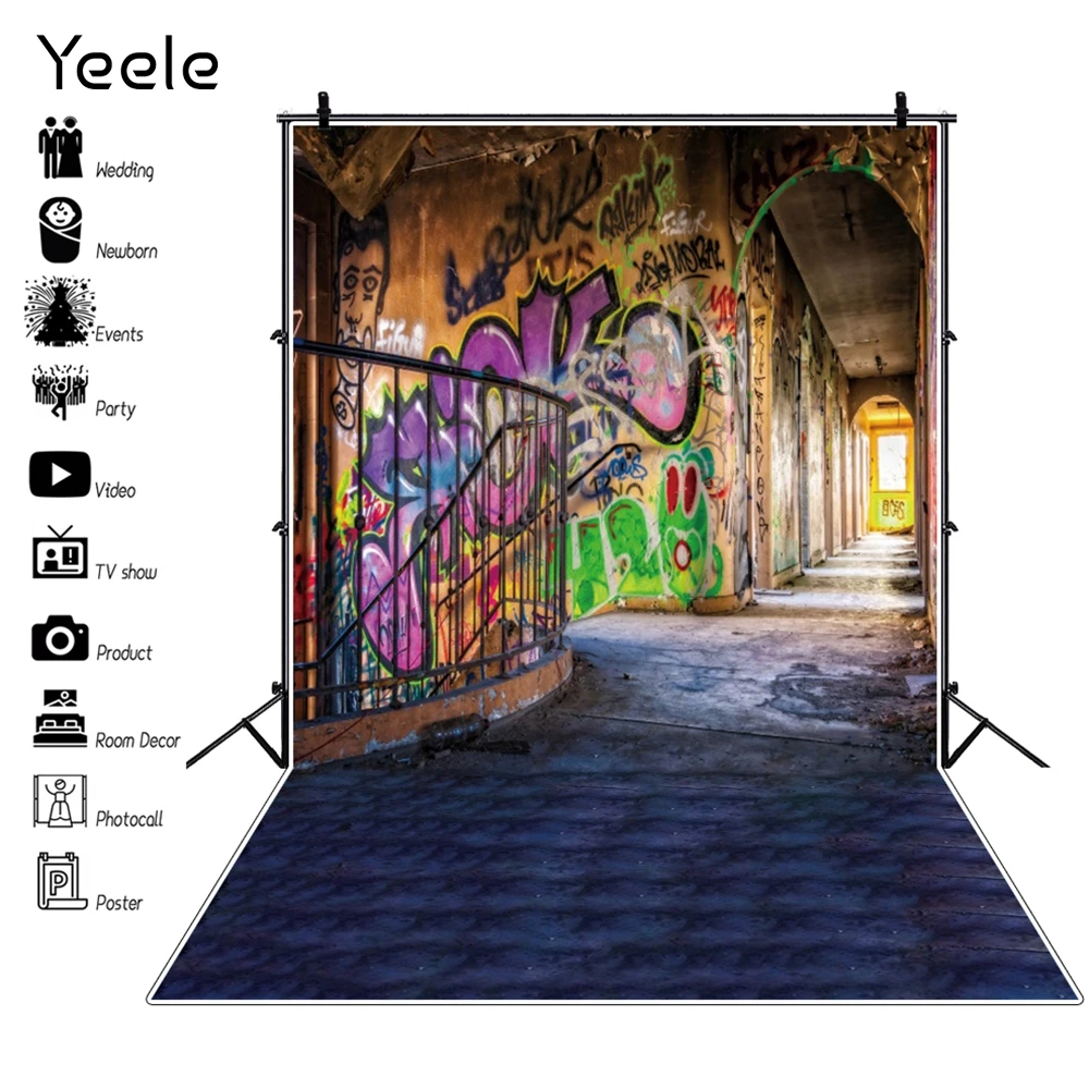 

Yeele Vintage Grunge Graffiti Wall Room Corridor Baby Portrait Backdrop Vinyl Photography Background For Photo Studio Photozone