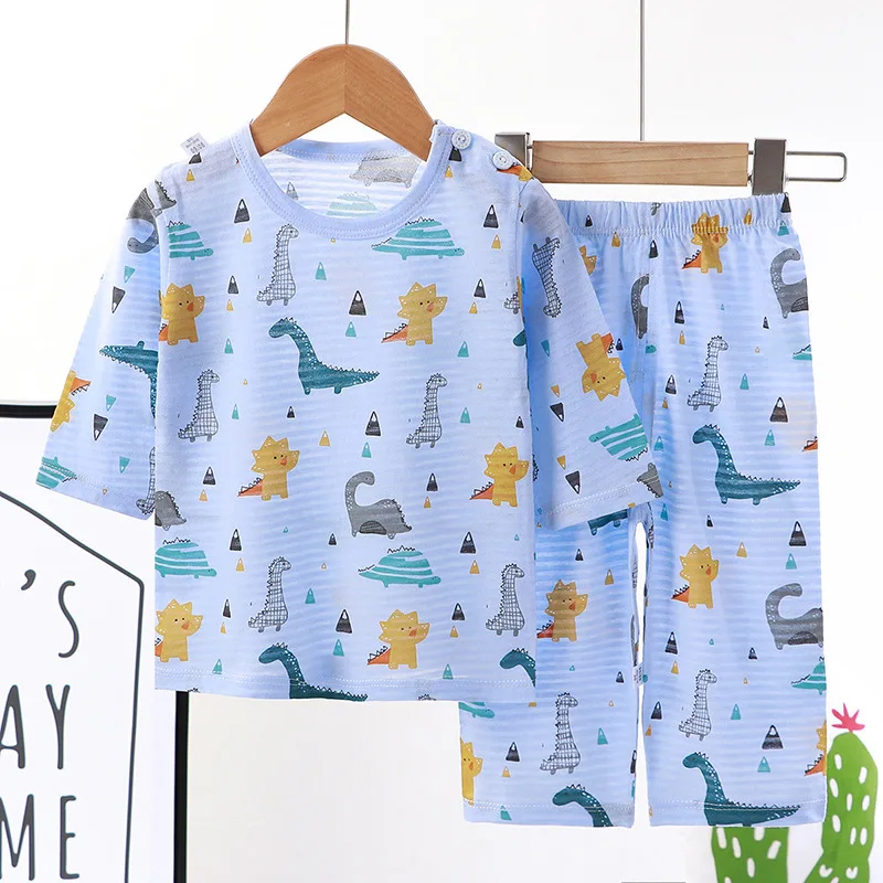 

1-12 Yrs Girls Boys Pajamas New Summer Pjs Long sleeve Dinosaur Nightwear Children's Clothing Set Sleepwear Cotton Pyjamas Sets