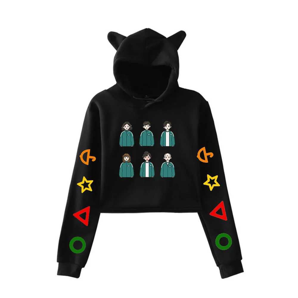 

Squid Game Sweatshirt Autumn Women's Navel Cat Ear Hoodies Sweatshirt