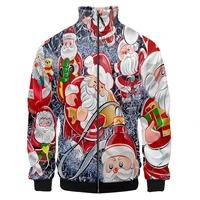 santa claus 3d stand collar jacket women men casual long sleeve coat funny streetwear clothing unisex christmas oversize outwear