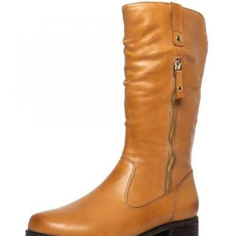 Tghdof Hot Sale Elegant Pleated Boots Low Heel Mid-calf Boots Women 2021 Autumn Concise Office Shoes Woman